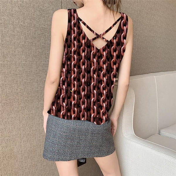 
Iron Chain Tank-Top women Brown Vest Print Metal Tank Tops Casual Punk Rock Anime Clothes
                