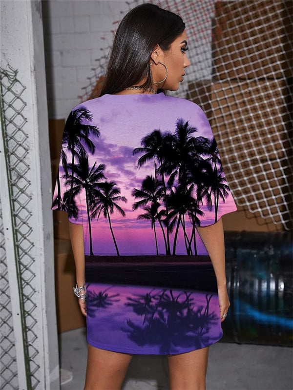 
Landscape T-shirt Women Coconut Tree Gothic Cloud T-shirts 3d Sunset Shirt Print
                