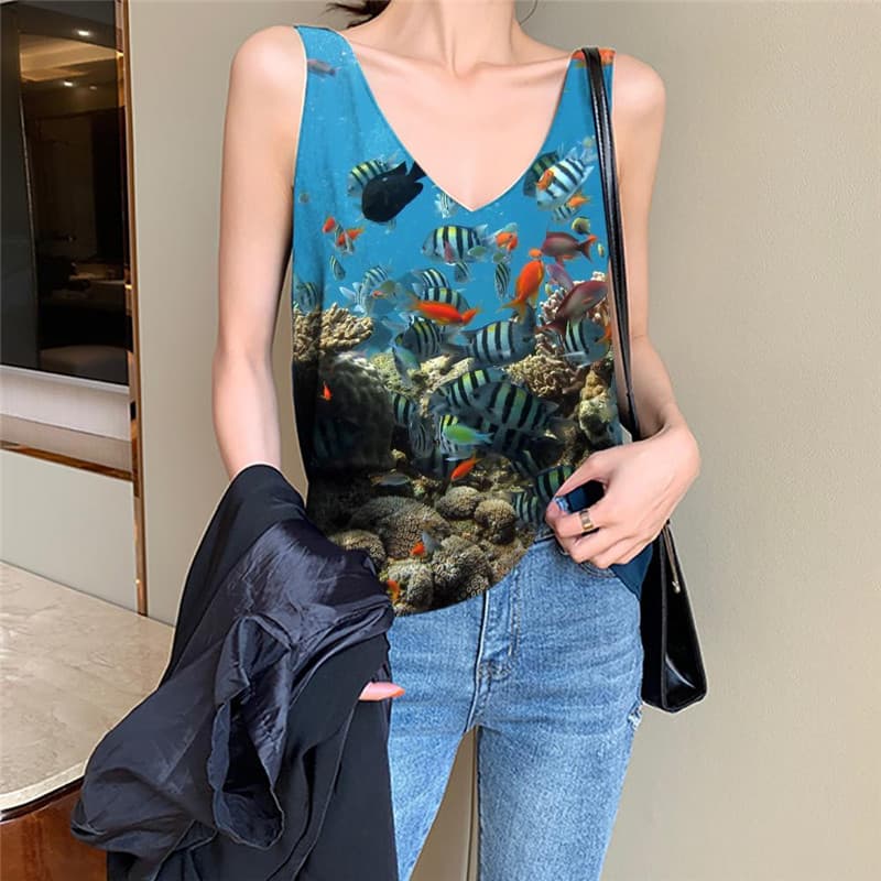 Fish Tank-Top women Tropical Anime Clothes Ocean Vest Print Carp Tank Tops Casual Animal Vest Printed