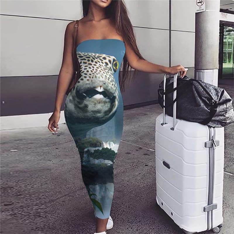 Fish Dress Women Animal Ladies Dresses Forest Boho Womens Clothing Vintage