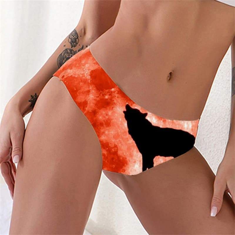 Wolf Panties Women Animal Tanga Anime Underwear Moon Pantys Red Knickers - KYKU