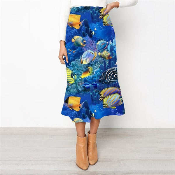 Fish Skirt Women Animal High waist skirts Tracksuits Rock Frauen Ocean School skirt Fishinger Skirt Ladies
