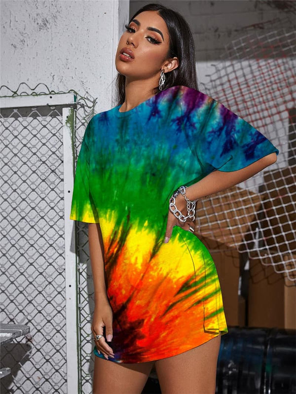 
Colorful T-shirt Women Dizziness Summer Tie Dye Funny T shirts Harajuku Shirt Print
                