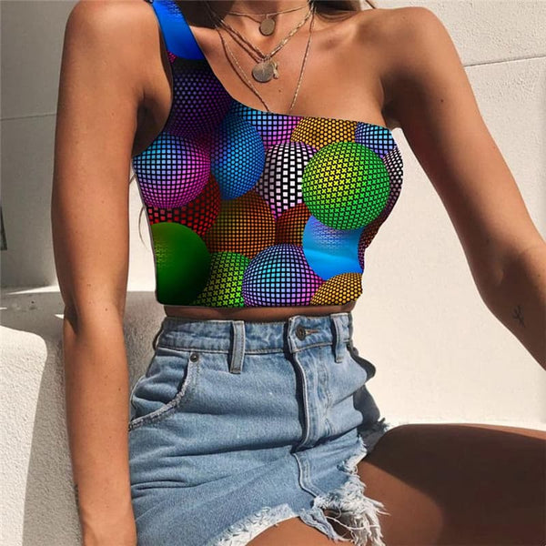 Colorful Tank Tops Women Psychedelic Midriff T shirt Harajuku Tees Graphic