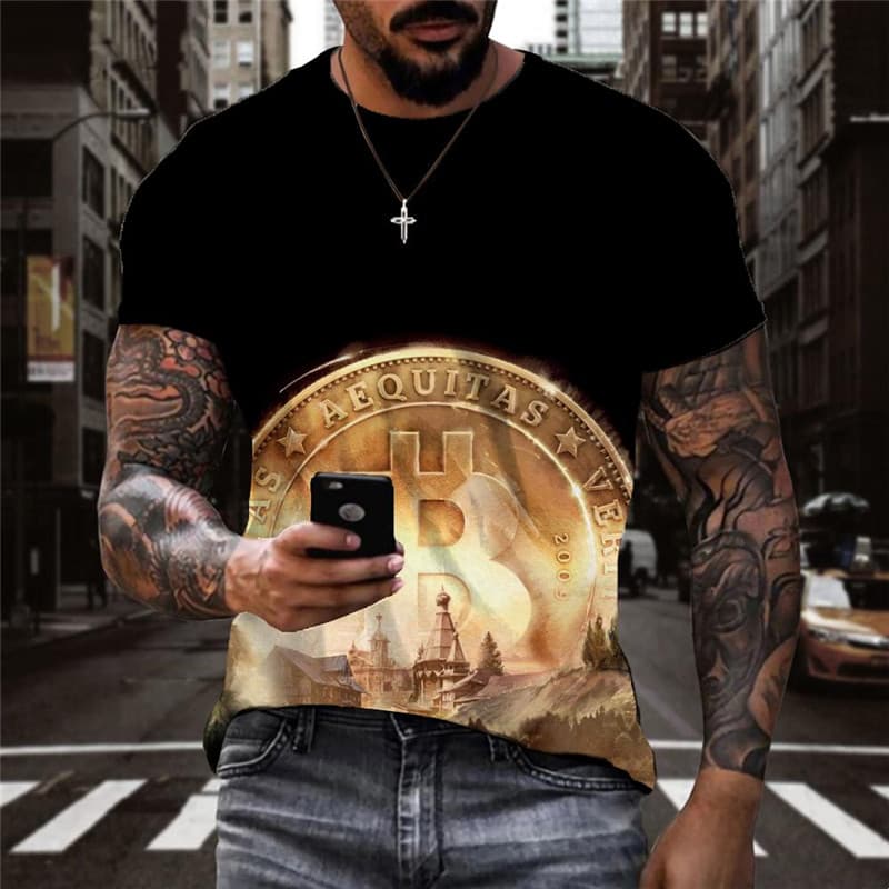 Bitcoin T-shirt Men Sail Shirt Print Landscape Funny T shirts Retro Tshirt Printed