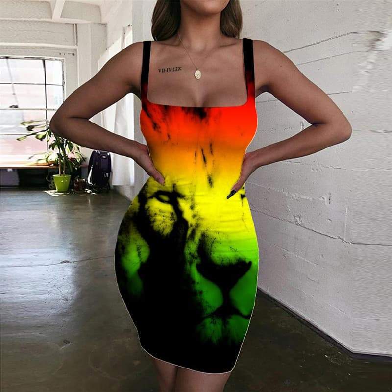 Lion Dresses Women Animal Ladies Dresses Anime Vestido Sexy Harajuku Bodycon Dress Colorful 3d Print - KYKU