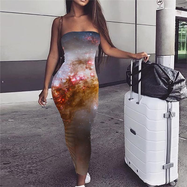 Galaxy Dress Women Space Party Universe Bodycon Dress Nebula Sundress Colorful Ladies Dresses