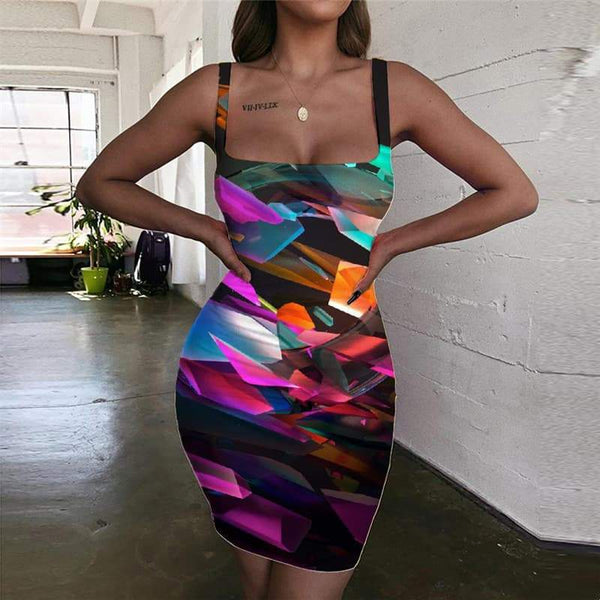 Geometric Dress Women Psychedelic 3d Print Vortex Vestido Sexy Colorful Sundress - KYKU