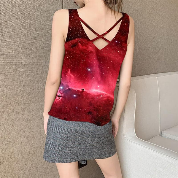 
Galaxy Tank-Top women Space Vest Print Universe Vest Printed Red Funny Top Nebula Tank Tops Casual
                