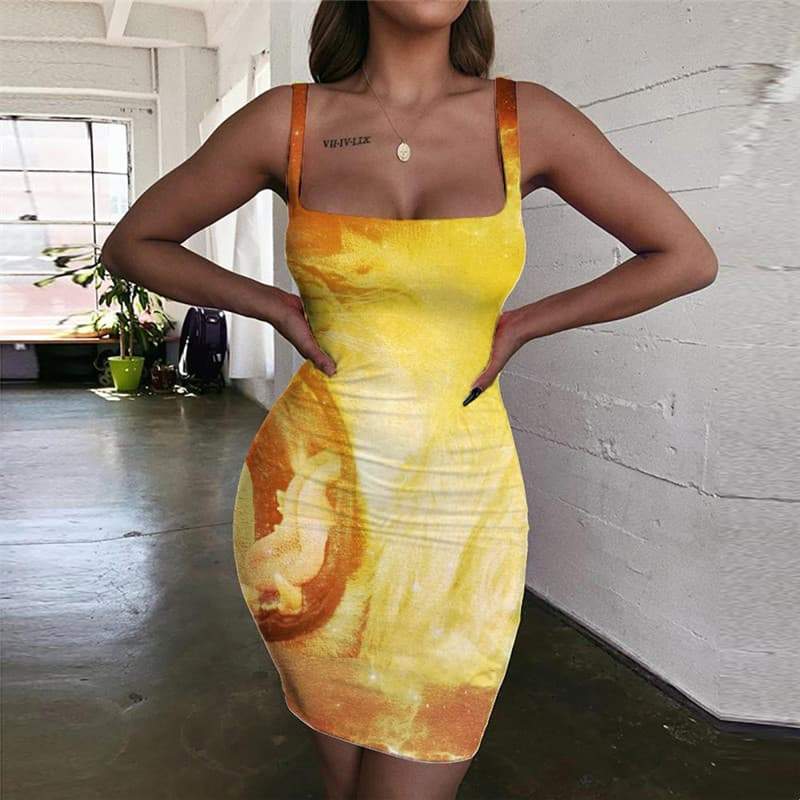 Lion Dresses Women Animal Vestido Sexy Anime 3d Print Flame Bodycon Dress Nebula Halter Sleeveless - KYKU