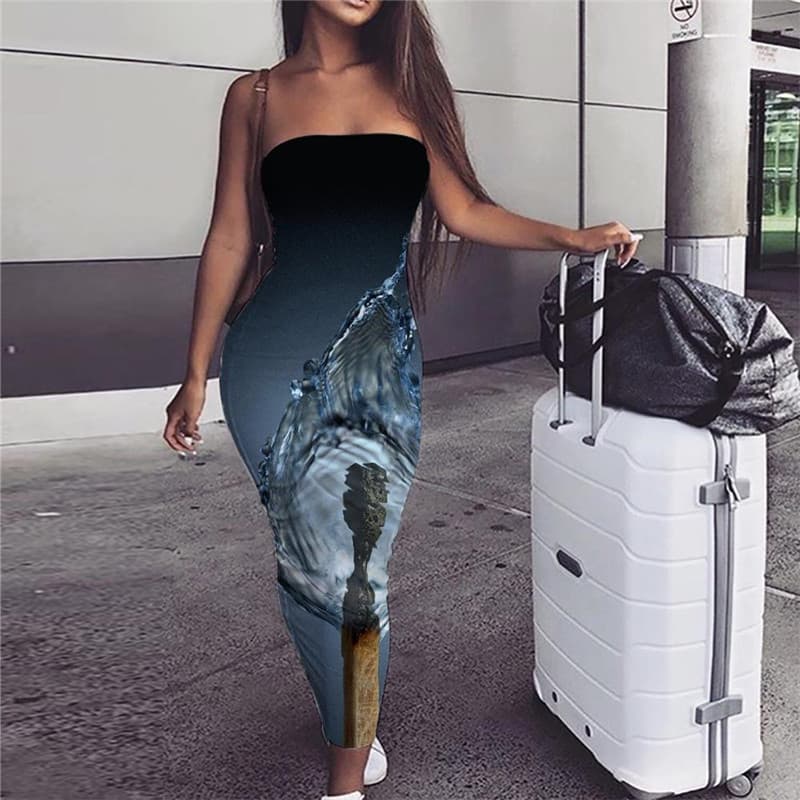 Flame Dress Women Water Boho Matches Bodycon Dress Womens Clothing Casual New
