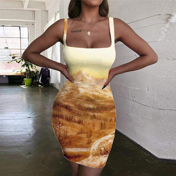Indios Dresses Women Forest Bodycon Dress Landscape 3d Print Mountain Vestido Sexy - KYKU