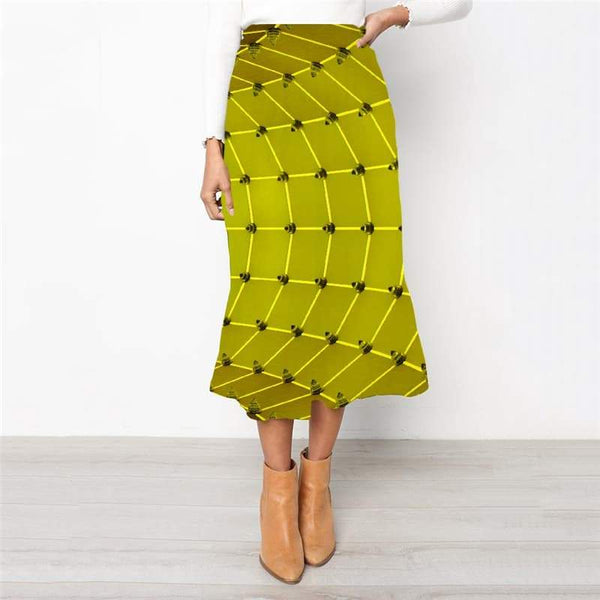 Geometric Skirts Women Psychedelic High waist skirts Vortex Skirt Ladies Time Tunnel Rock Frauen Yellow School skirt - KYKU