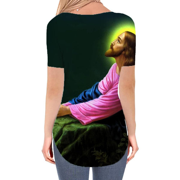 
Jesus T Shirt Women Christian Shirt Print Sacred Tshirts Printed Harajuku V-neck Tshirt
                