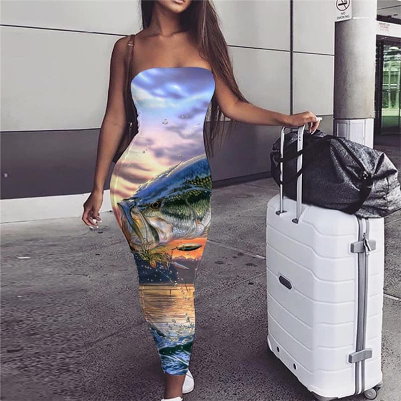 Fish Dress Women Tropical Party Ocean Sundress Tuna Vestido Sexy Animal sleeveless
