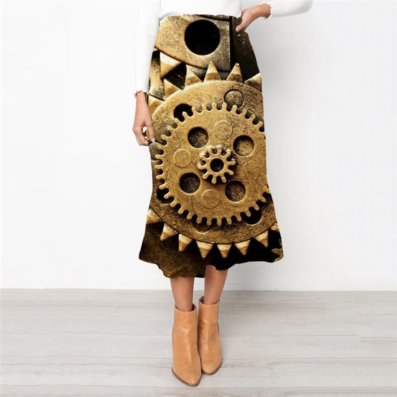 Metal Skirt Women Engine High waist skirts Gear School skirt Art Skirt Ladies