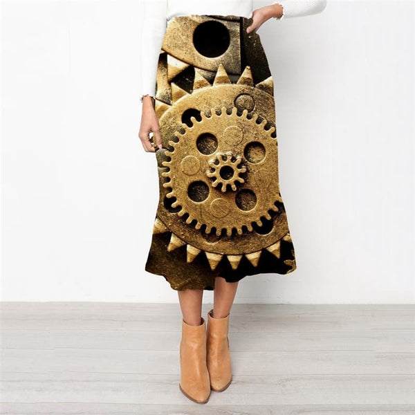 Metal Skirt Women Engine High waist skirts Gear School skirt Art Skirt Ladies