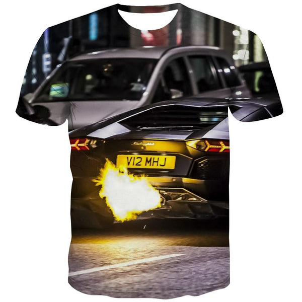 Racing Car T-shirt Men Metal Tshirts Cool City Shirt Print Gray Tshirt Printed Retro Tshirt Anime