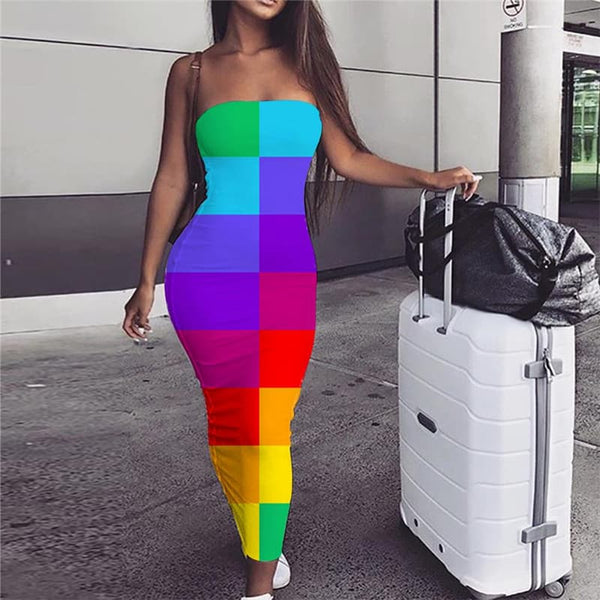 Cube Dress Women Abstract Sundress Geometry Boho Womens Clothing Vintage