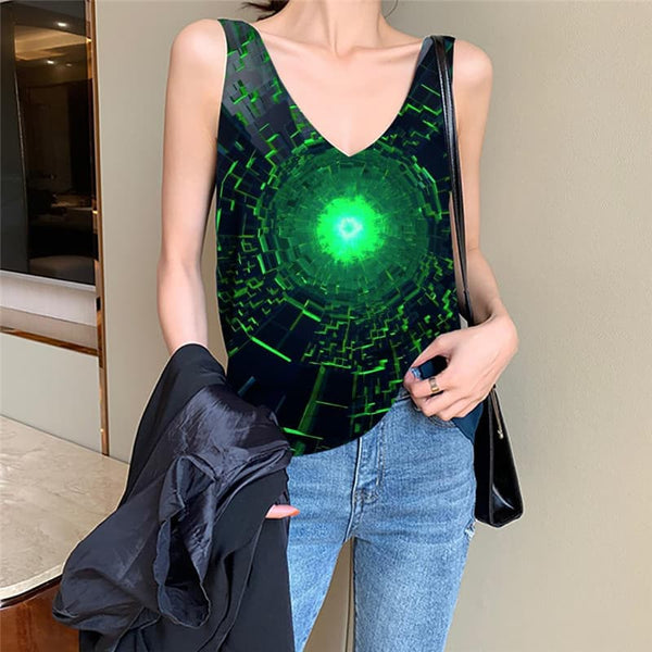 Dizziness Tank-Top women Green Anime Clothes Technology Tank Tops Casual Art Vest Printed