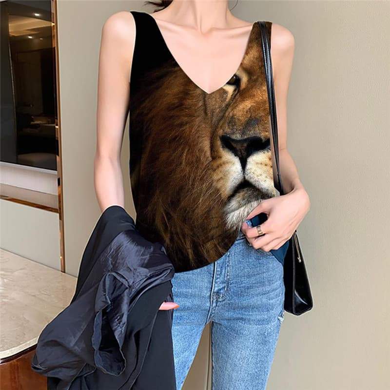 Lion Tank Top Women Animal Vest Print Anime Sleeveless 3d Harajuku Tank Tops Casual Street Vest Printed - KYKU