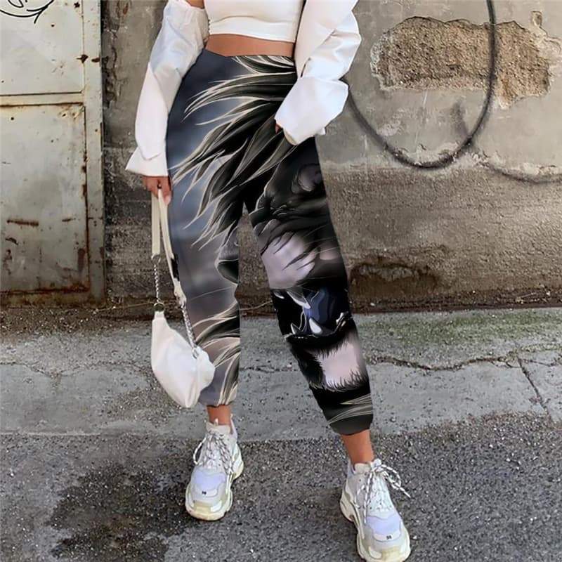 Lion Trousers Women Animal Casual Pant Anime Trouser Street High Waist Pants Harajuku 3d Printed - KYKU