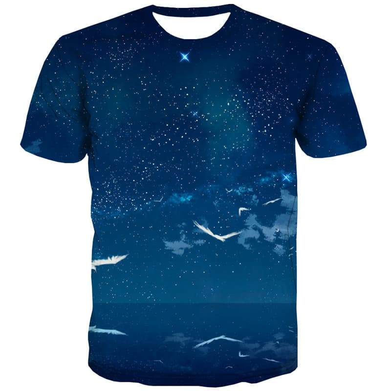 Galaxy T-shirt Men Space Tshirt Printed Universe Tshirts Novelty Blue T-shirts Graphic Nebula Tshirts Casual - KYKU