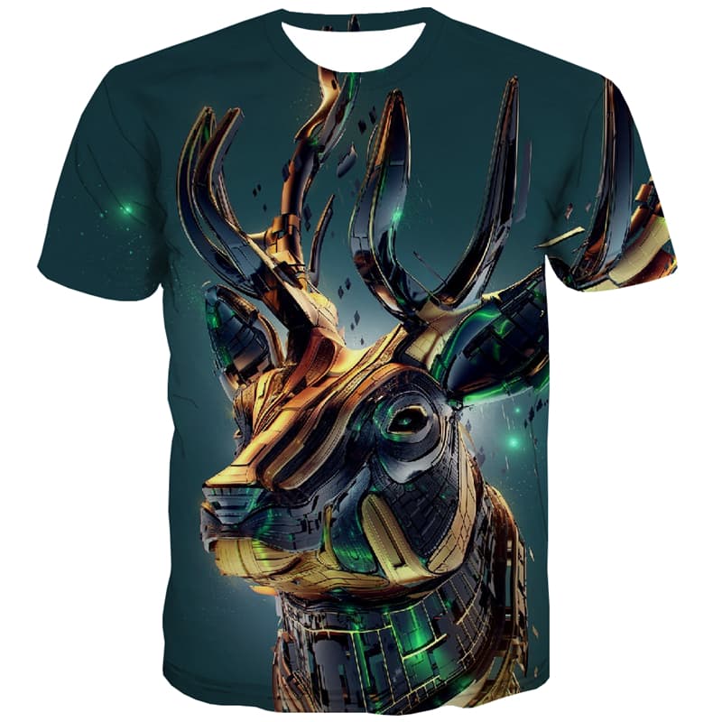 Deer T-shirt Men Animal Tshirt Anime Metal T-shirts 3d Technology T shirts Funny
