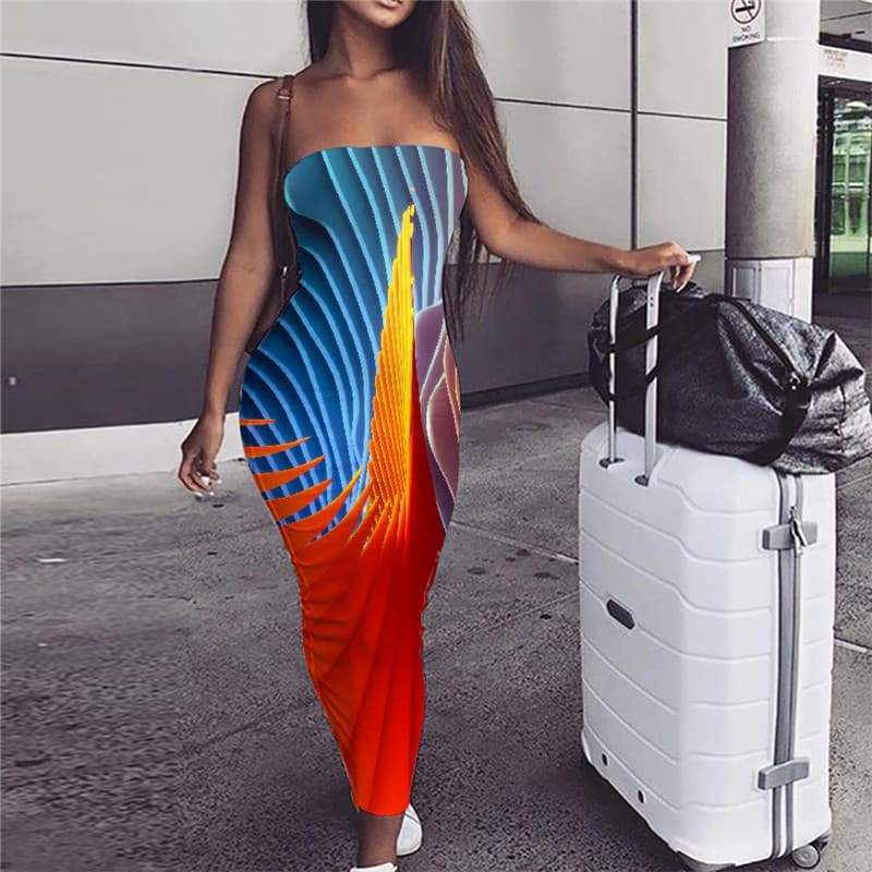 Geometric Dress Women Psychedelic Boho Vortex Ladies Dresses Color Bodycon Dress - KYKU