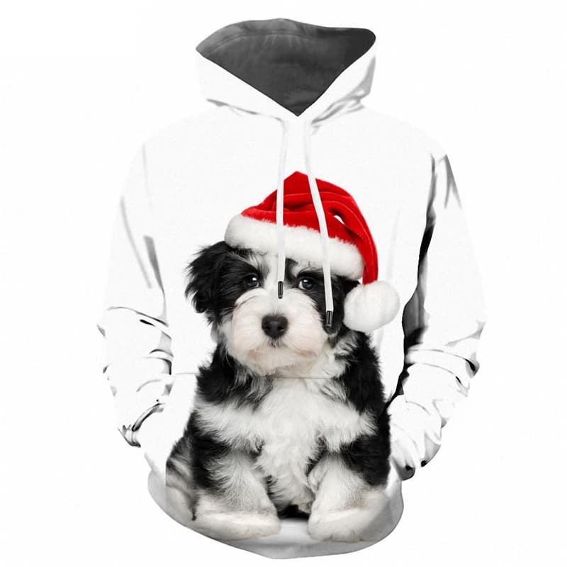 Christmas Hoodie Men Animal Hooded Casual Dog 3d Printed Lovely Hoody Anime White Sweatshirt Printed