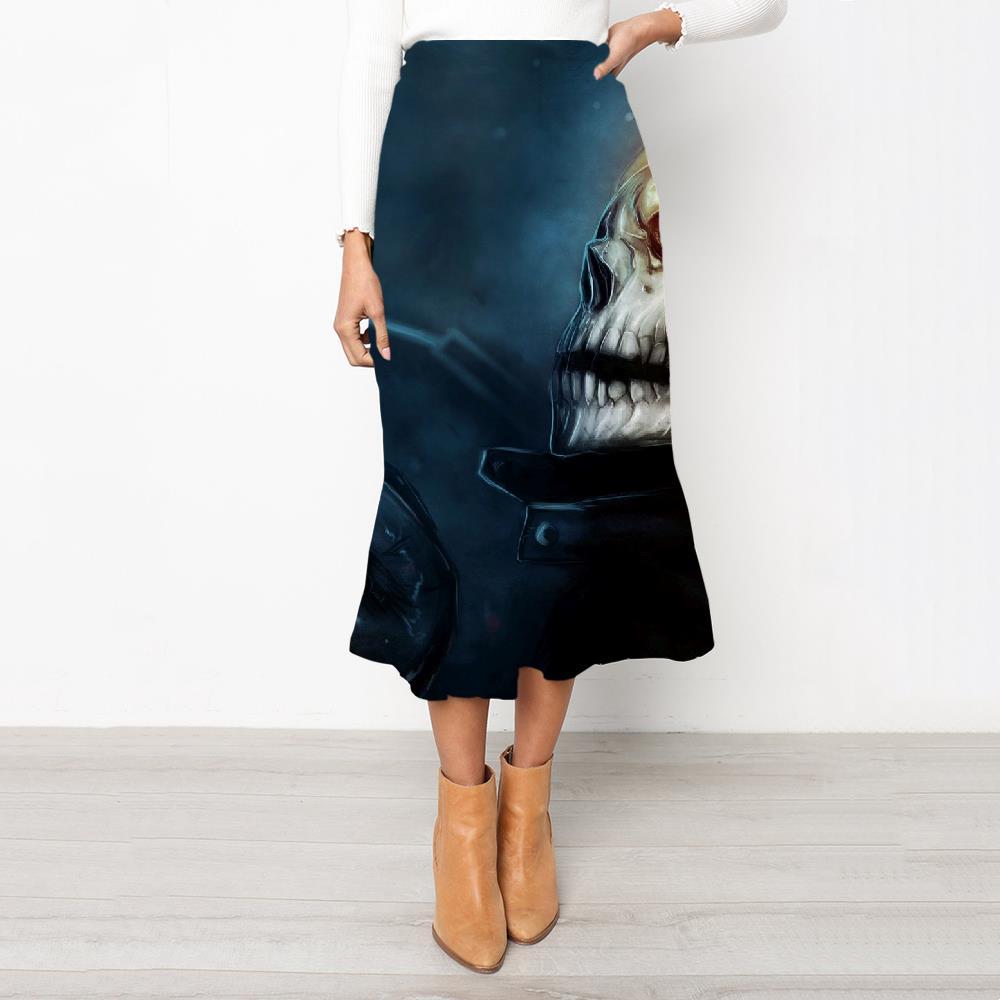Skull Skirt Women Punk High waist skirts Flame Rock Frauen Iron Chain Skirt Ladies - KYKU