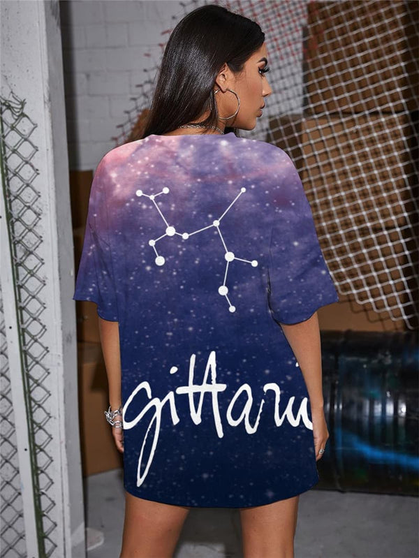 
Sagittarius T-shirt Women Galaxy Gothic Nebula Shirt Print Novel Summer
                