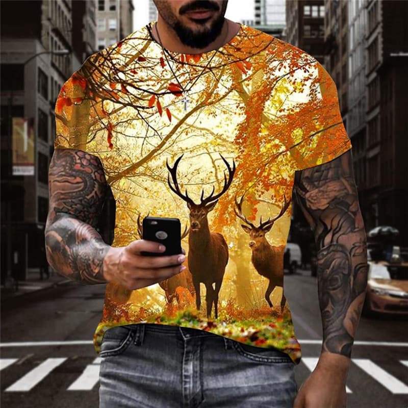 Animal T shirt Men Hunting Tshirts Casual Landscape Tshirt Printed Maple Leaf Funny T shirts