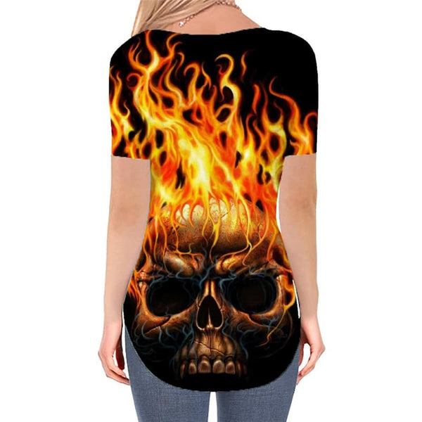
Skull T-shirt women Punk V-neck Tshirt Flame Tshirts Printed Black Funny T shirts
                