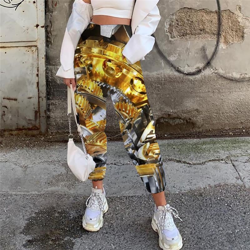 Metal Trousers Women Engine Trouser Gear High Waist Pants Hip Hop 3d Printed