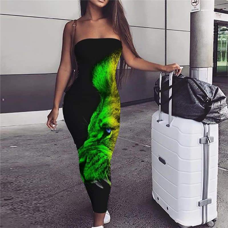 Lion Dress Women Animal Sundress Anime Boho Flame 3d Print Harajuku Ladies Dresses - KYKU