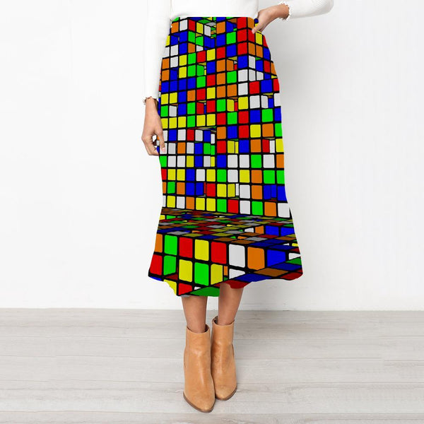 Geometric Skirts Women Psychedelic High waist skirts Vortex Rock Frauen Color Stereo School skirt - KYKU