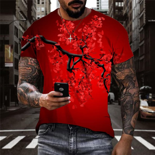 Cherry Blossoms T-shirt Men Red Anime Clothes Romantic Tshirts Casual Love T-shirts 3d