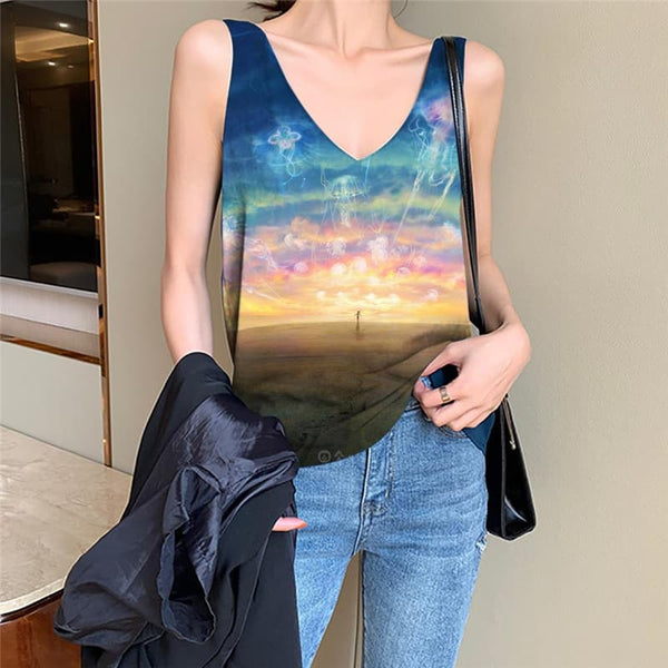 Jellyfish Tank-Top women Character Vest Print Psychedelic Funny Top Galaxy Vest Printed Nebula Sleeveless 3d