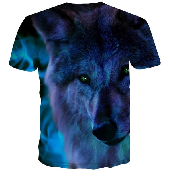 
Wolf T shirt Men Animal Anime Clothes Flame Shirt Print Blue Tshirt Printed
                