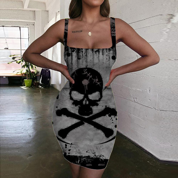 
Skull Dress Women Punk Sundress Wing Halter Sleeveless Black 3d Print Venom Bodycon Dress - KYKU
                