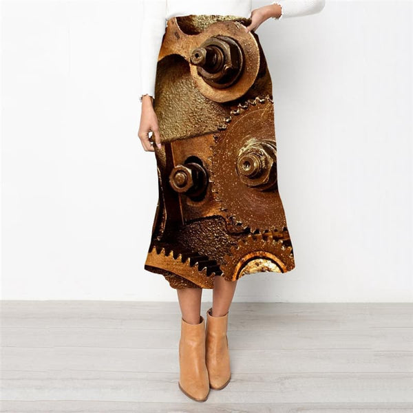 Metal Skirts Women Engine Rock Frauen Gear Skirt Ladies Art High waist skirts