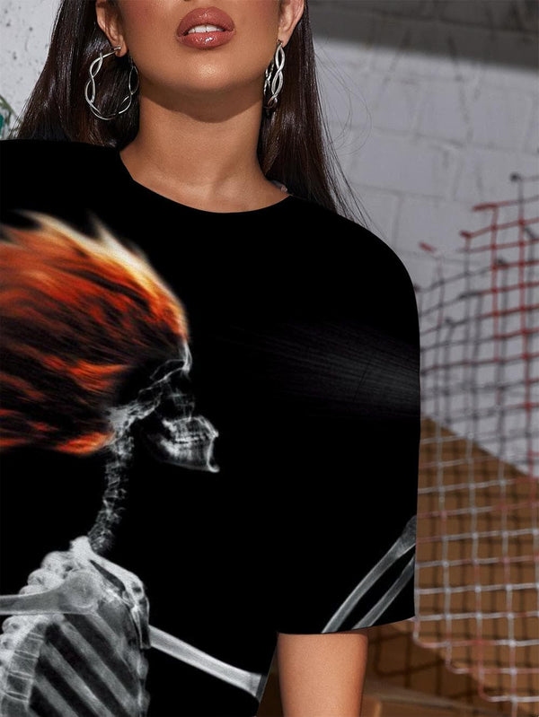 
Skull T-shirt Women Skeleton Summer Hair Dryer Tshirt Printed Hip Hop Shirt Print
                