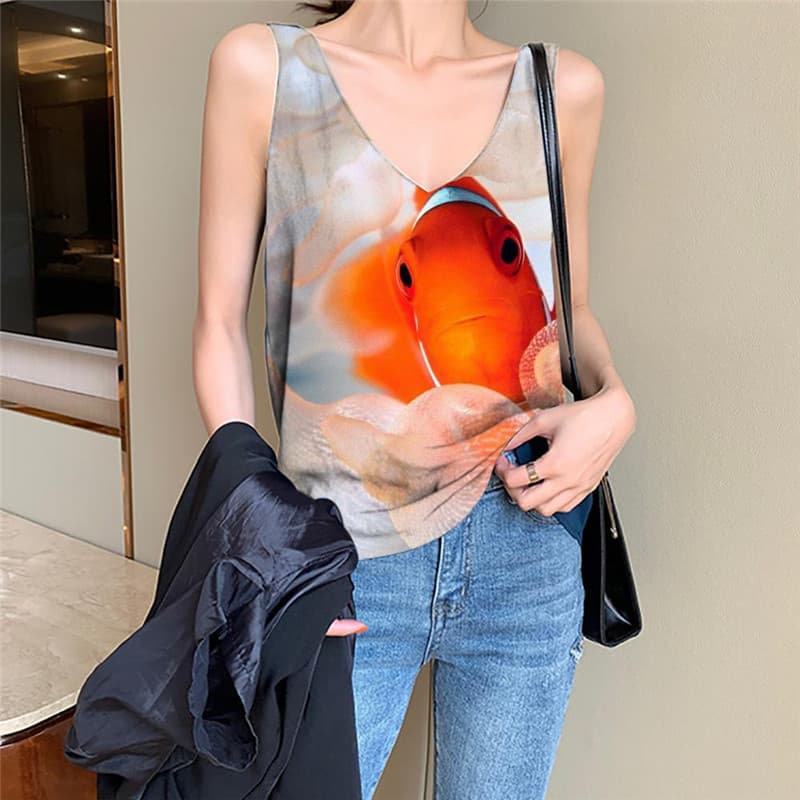 Fish Tank Top Women Animal Tank Tops Casual Gothic Vest Printed Space Sleeveless 3d Bubble Anime Clothes