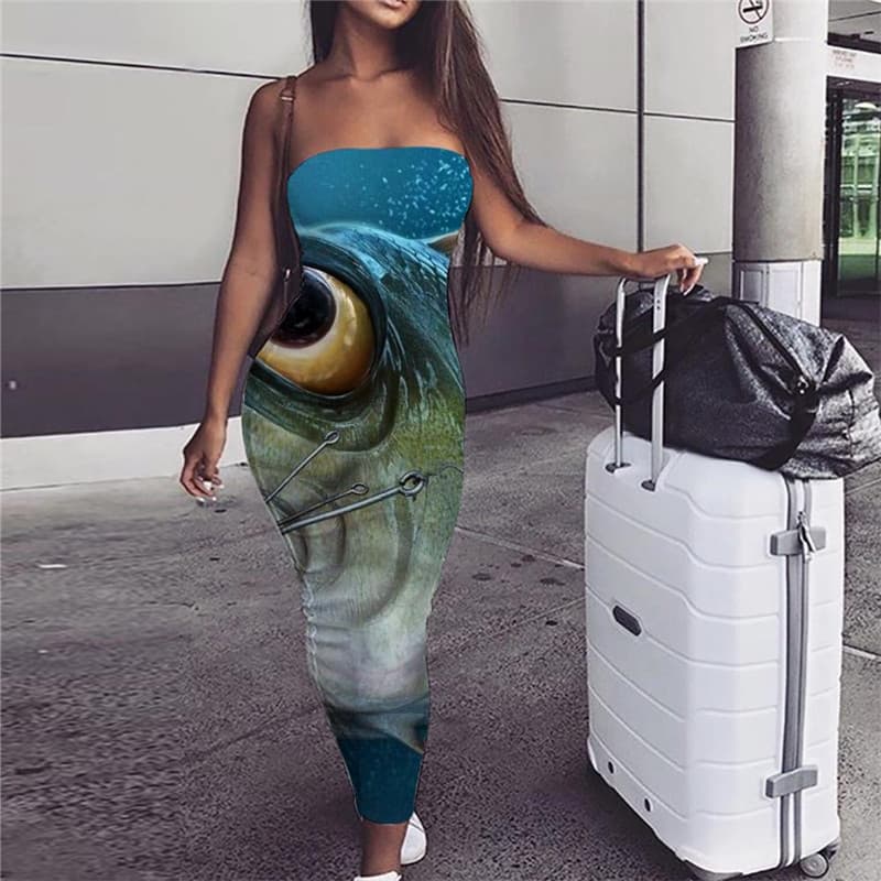 Fish Dress Women Eye Boho Animal Party Fisherman Ladies Dresses Metal Bodycon Dress