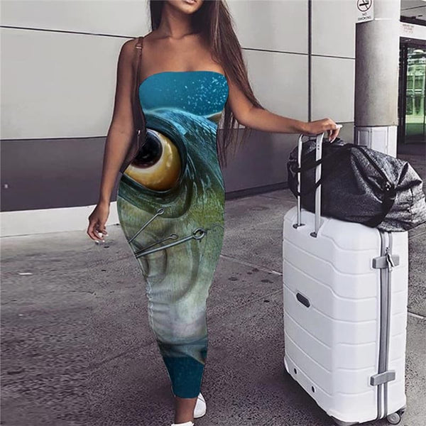 Fish Dress Women Eye Boho Animal Party Fisherman Ladies Dresses Metal Bodycon Dress