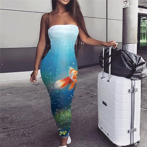 Fish Dress Women Ocean Party Animal Boho Colorful Sundress Womens Clothing