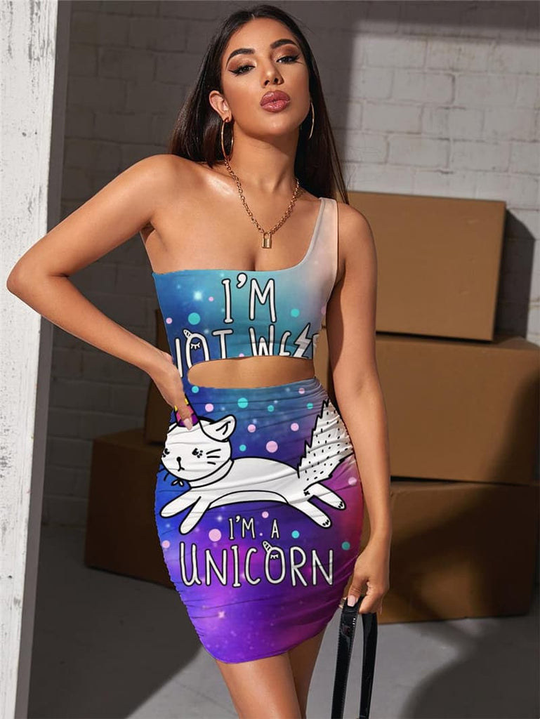Unicorn Dress Women Animal Pleating Galaxy Hollow out Dresses Colorful 3d Print