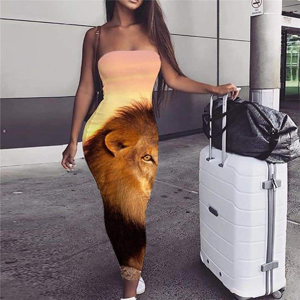 Lion Dress Women Animal 3d Print Anime Vestido Sexy Pink Clouds sleeveless Street Boho - KYKU