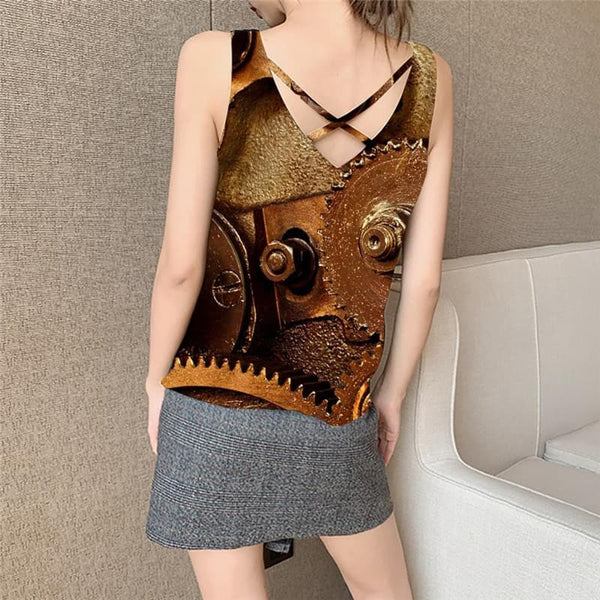
Metal Tank Top Women Engine Vest Print Gear Vest Printed Art Tank Tops Casual
                